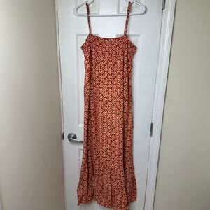 Mossimo Womens Orange Ikat Geometric Smocked Maxi Dress Medium Sleeveless Orange